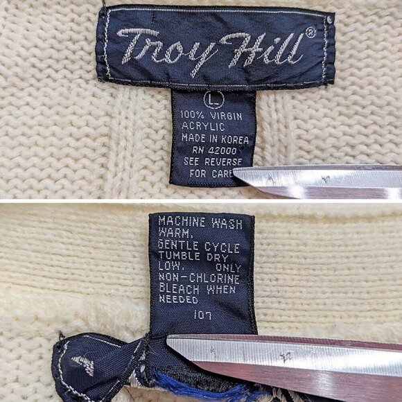 Vintage 80s TROY HILL Button Close Cream Letterman's Taylor Swift-like Cardigan - Picture 3 of 5